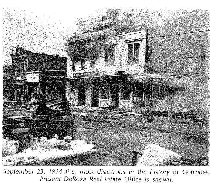 Fourth Street buildings burning in 1914
