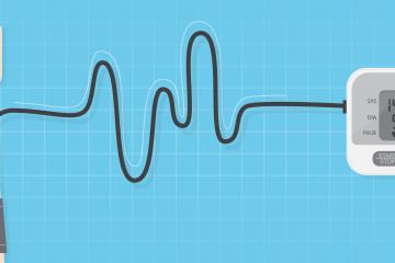 illustration of arm with blood pressure cuff and device