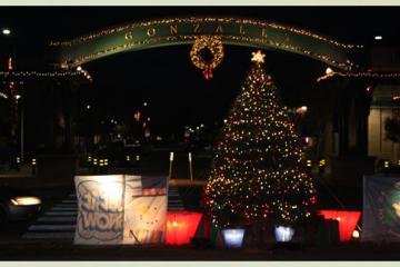 Christmas Tree under the Gonzales Arch at Fourth St