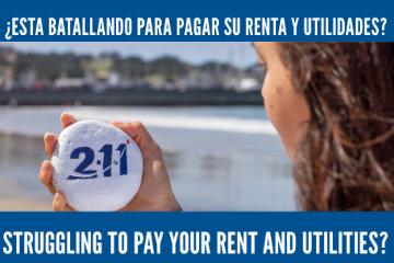 COVID-19 RENTAL & UTILITY ASSISTANCE VIA 211 PHOTO: WOMAN AT BEACH HOLDING ROCK PAINTED "211"
