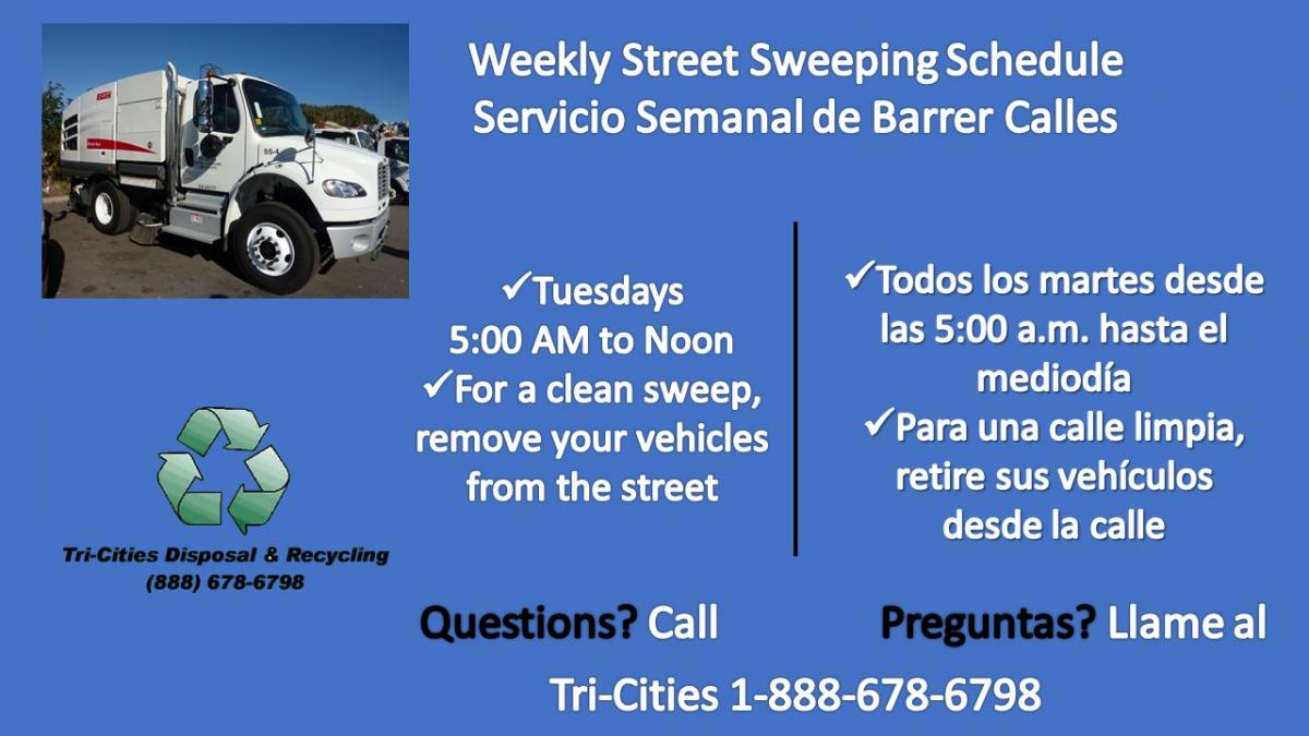 Weekly Street Sweeping Tues/martes, 5am-12pm,