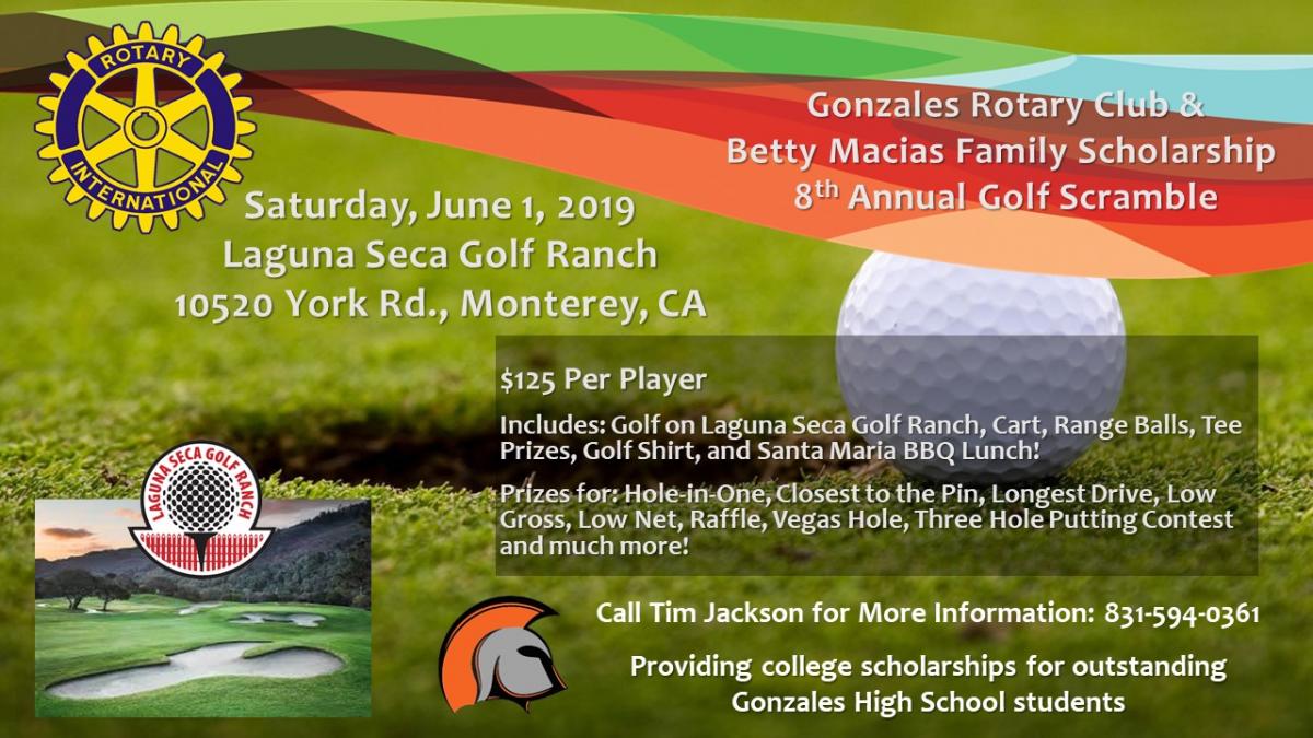 Gonzales Rotary Scholarship Golf Tournament 6/1/2019 Golf ball golf course spartan Rotary logos