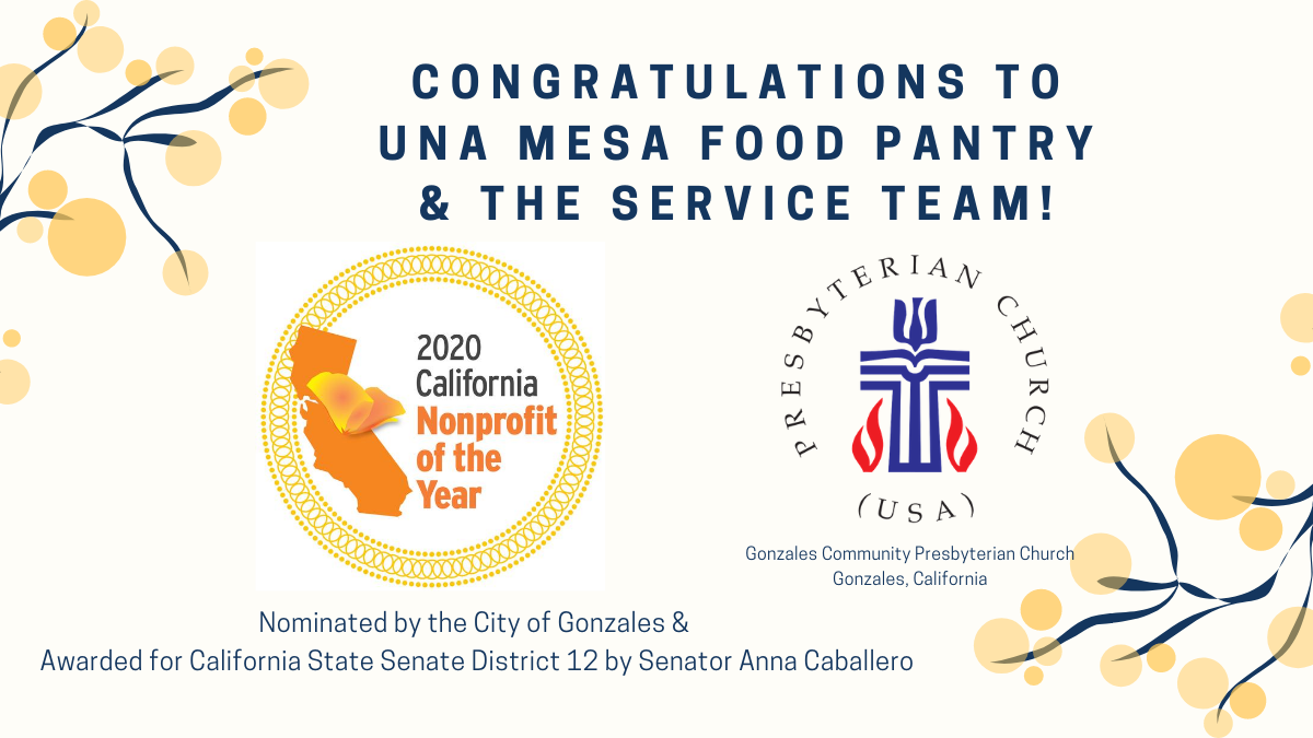 Congratulations Una Mesa Photos: Logos 2020 California Nonprofit of the Year, Presbyterian Church USA, tree leaves