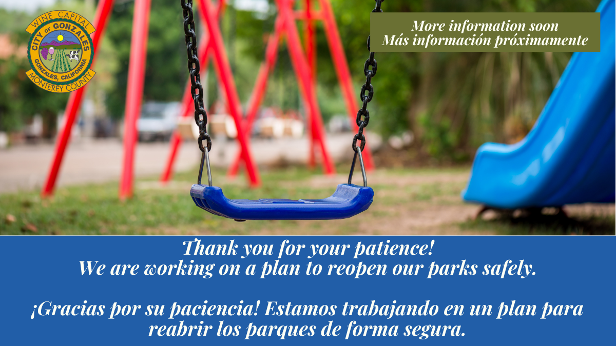 Parks Reopening Soon Photo: City of Gonzales Seal, Park & Playground Equipment