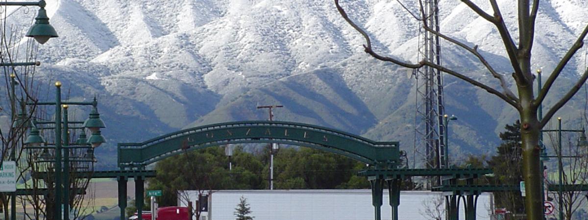 Gonzales Arch with Snowy Mountains