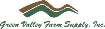 Green Valley Farm Supply logo, green and brown arched lines and name of company